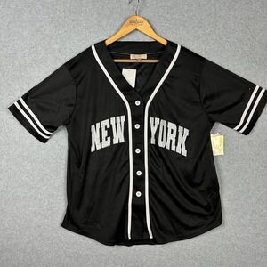 CULT FAVORITE Black White NEW YORK Baseball Jersey Shirt Unisex XL Studed Jewels